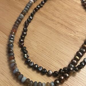 CHAN LUU Set of 2 Peacock Pearl and Botswana Agate Beaded Necklaces